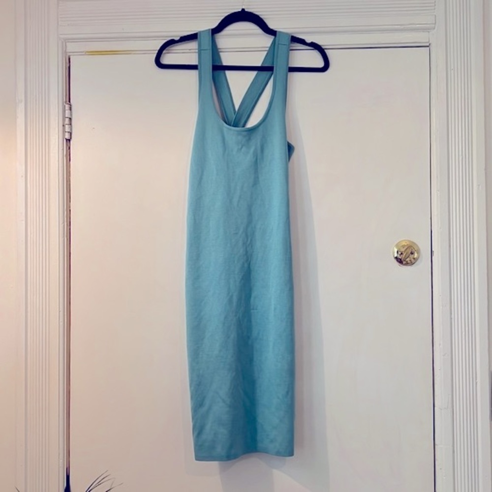 Ralph Lauren Light Blue Sleeveless Cross-Back Midi Dress